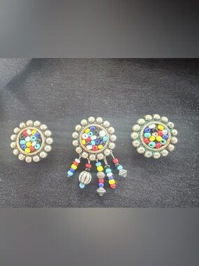 Multicolor Beaded Silver-Tone Button Covers